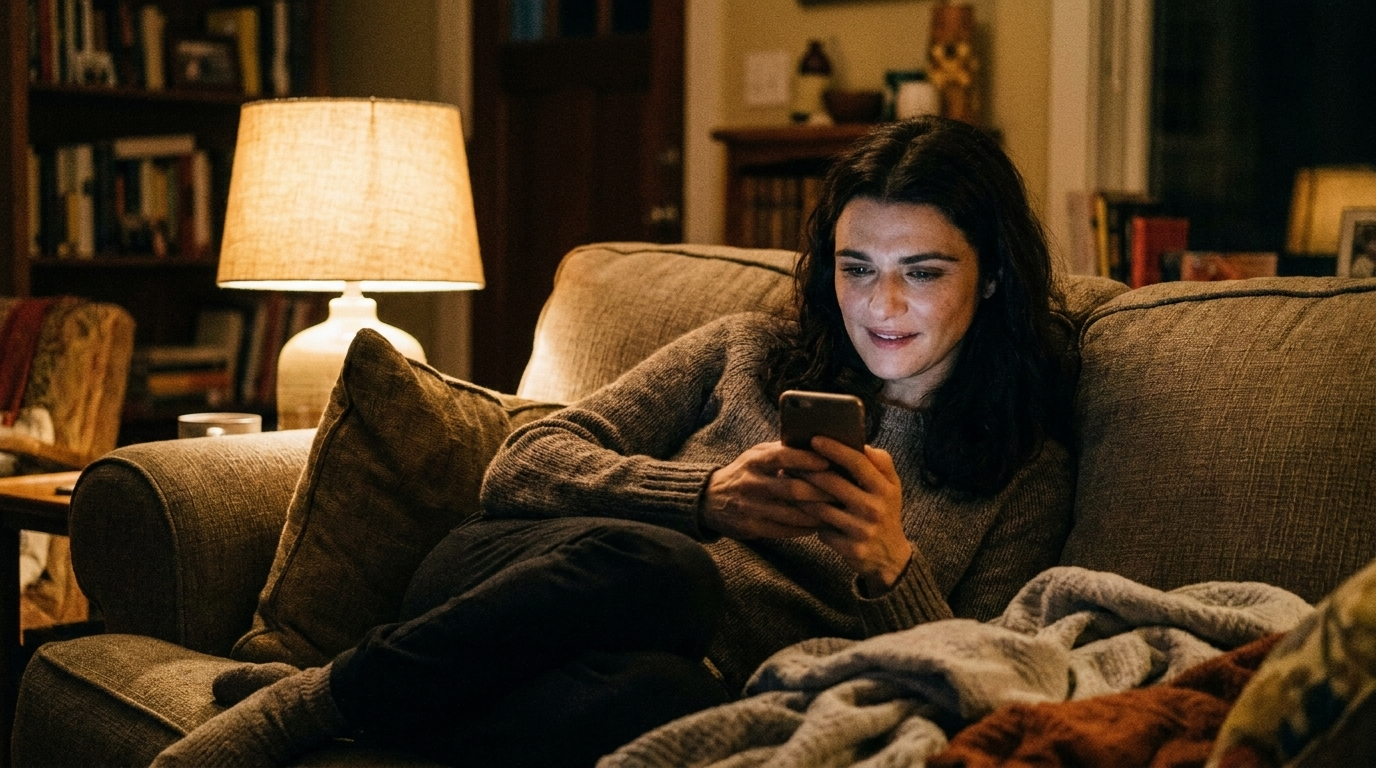 Reading on the couch at night